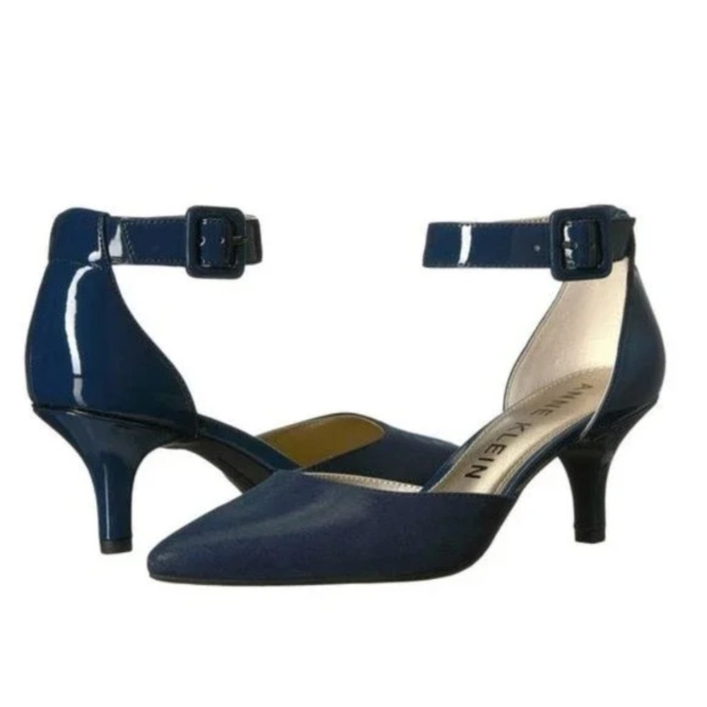 Anne Klein Womens Size 8 Fabulist‎ Navy Blue Point Toe Kitten Heels Pumps Shoes